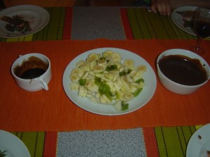 Fruta com chocolate